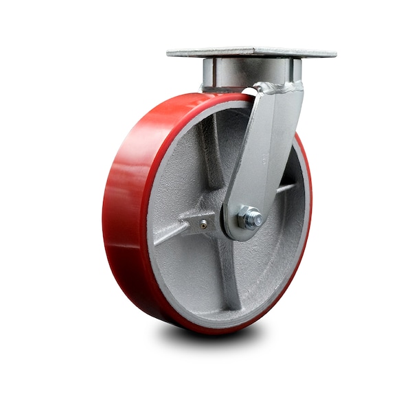8 Inch Kingpinless Red Poly on Steel Wheel Swivel Top Plate Caster SCC